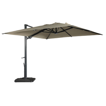 Boyel Living 10 ft. 360 ¡ã Rotation Square Cantilever Patio Umbrella with Base and LED Light
