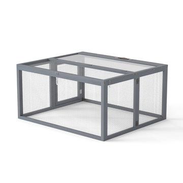 Gray Folding Rabbit Hutch with Lockable Doors and Ground Stakes with Chinese FirandGalvanized Wire Mesh