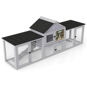 Gray Main Body with Black Asphalt Roof 82 Extra Large Wooden Rabbit Hutch Indoor Outdoor Bunny Cage with Waterproof R