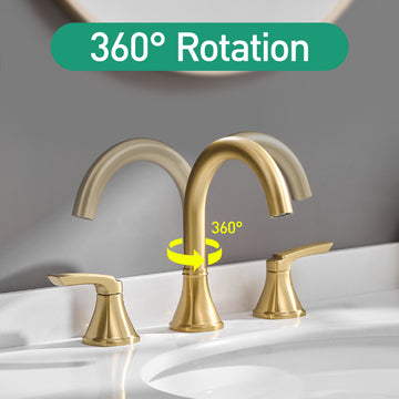 Brushed Gold 8 Inch 3 Hole Bathroom Faucet with Pop Up Drainer High Arc Gooseneck