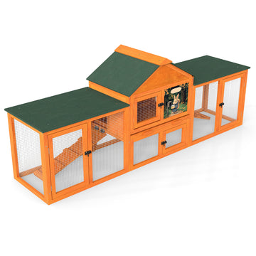 Orange Main Body with Green Asphalt Roof Large Rabbit Hutch with Rest Area 2 Play Areas 2 Handles 2 Ramps Removable T