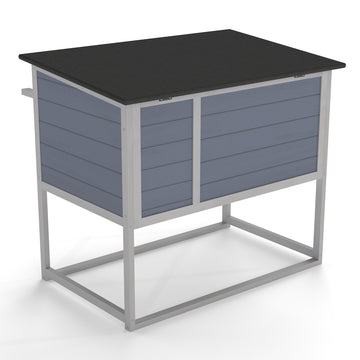 Gray Weatherproof Outdoor Cat House Elevated Feral Cat Shelter with High Legs Curtained Door Escape Door with Pine Wo