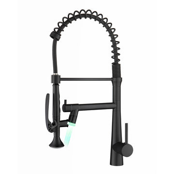 Matte Black Single Handle No Sensor Pull Down Sprayer LED Kitchen Faucet