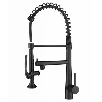 Matte Black Single Handle Gooseneck Pull Down Sprayer Kitchen Faucet with Pot Filler and Water Supply Lines