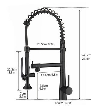 Matte Black Single Handle Gooseneck Pull Down Sprayer Kitchen Faucet with Pot Filler and Water Supply Lines