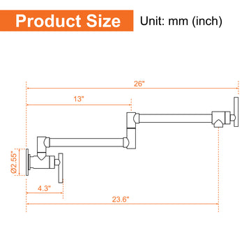 Matte Black Wall Mounted Pot Filler Double Handle 1.8 GPM with Ceramic Cartridge and Mounting Hardware