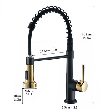 Matte Black with Gold Single Handle No Sensor Gooseneck Pull Down Sprayer Kitchen Faucet