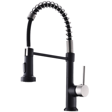 Matte Black with Brushed Nickel Single Handle No Sensor Gooseneck Pull Down Sprayer Kitchen Faucet
