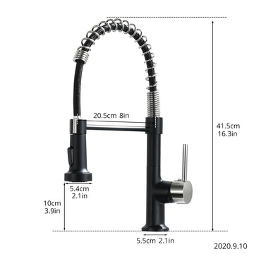 Matte Black with Brushed Nickel Single Handle No Sensor Gooseneck Pull Down Sprayer Kitchen Faucet