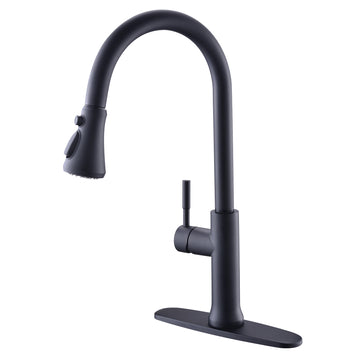 Matte Black Single Handle Pull Out Sprayer Kitchen Faucet with Deck Plate Included