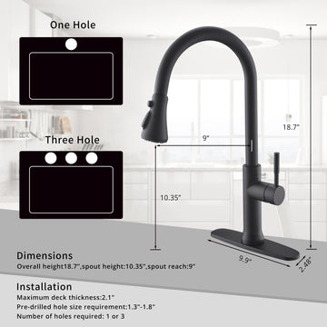 Matte Black Single Handle Pull Out Sprayer Kitchen Faucet with Deck Plate Included