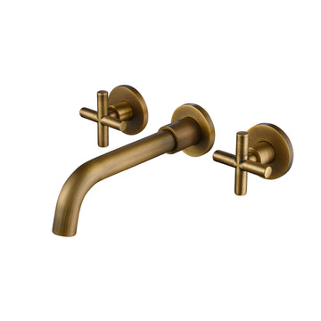 Double Handle Wall Mounted Faucet with Valve in Antique Bronze