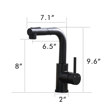 Matte Black 2 Spray Patterns Single Handle Stainless Steel Pull Out Sprayer Kitchen Faucet with Water Supply Hoses