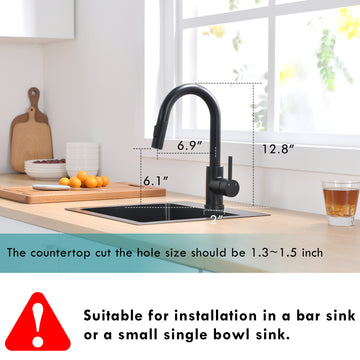 Matte Black 304 Stainless Steel Single Handle Pull Down Bar Faucet with Water Supply Hoses and Ceramic Disc Cartridge