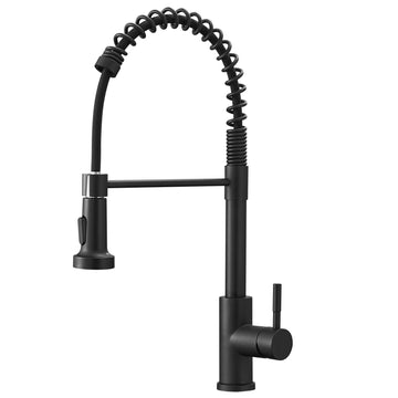 Matte Black Single Handle Pull Down Sprayer Kitchen Faucet 1.8 GPM Stainless Steel with Water Supply Hoses