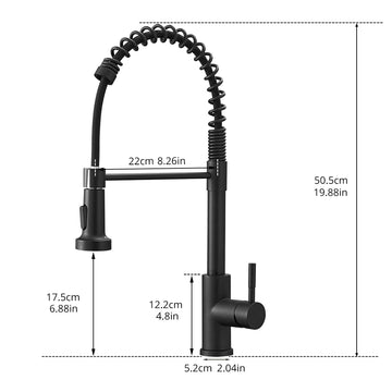Matte Black Single Handle Pull Down Sprayer Kitchen Faucet 1.8 GPM Stainless Steel with Water Supply Hoses