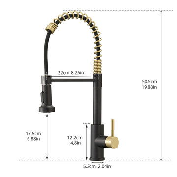 Matte Black with Brushed Gold Stainless Steel Single Handle Pull Down Sprayer Kitchen Faucet with Water Supply Hoses