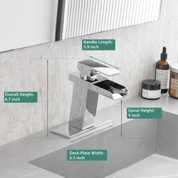 Modern Waterfall Single Handle Single Hole Bathroom Faucet Chrome with Deck Plate and Water Supply Hoses