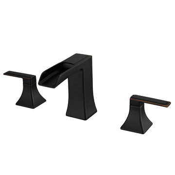 Modern 8 Inch Widespread Double Handle Brass Bathroom Faucet with Pop Up Drain and Water Supply Hoses in Oil Rubbed Bronze