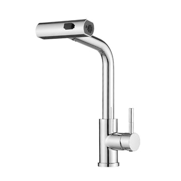 Chrome Finish Single Handle Pull Out Kitchen Faucet Waterfall Style with Dual Spray Modes