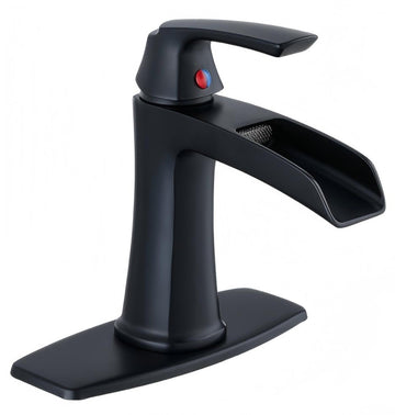 Single Handle Waterfall Bathroom Faucet with Deck Plate for 1 or 3-Hole Sinks