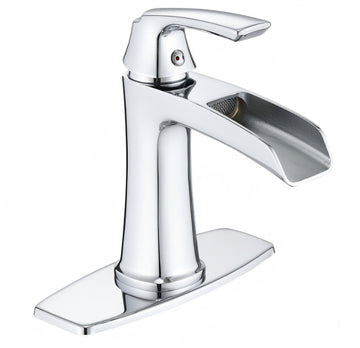Single Handle Waterfall Bathroom Faucet with Deck Plate for 1 or 3-Hole Sinks