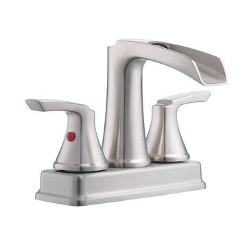Brushed Nickel 4 Inch 2 Handle Waterfall Bathroom Faucet with Pop Up Drainer