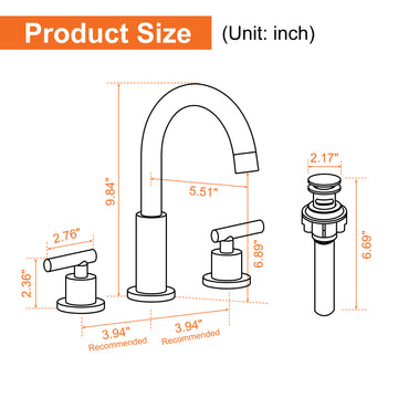 8 in Widespread Double Handle 1.2 GPM Bathroom Faucet with Quick Connect Hose and Pop Up Drain in Brushed Gold
