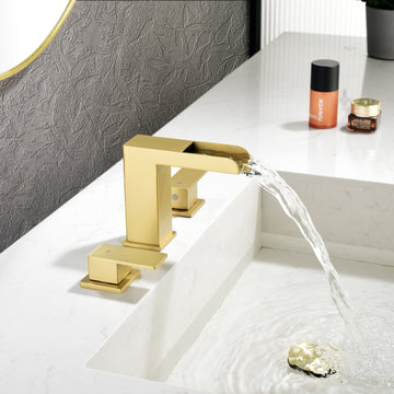 Brushed Gold Faucet SUS304 Waterfall Spout cUPC Quick Connect Dual Handle Pop Up Drain