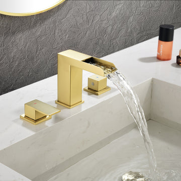 Brushed Gold Faucet SUS304 Waterfall Spout cUPC Quick Connect Dual Handle Pop Up Drain