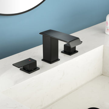 Black Faucet SUS304 Waterfall Spout cUPC Quick Connect Dual Handle Pop Up Drain