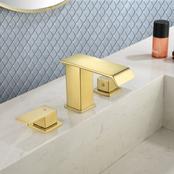 Brushed Gold Faucet SUS304 Waterfall Spout cUPC Quick Connect Dual Handle Pop Up Drain
