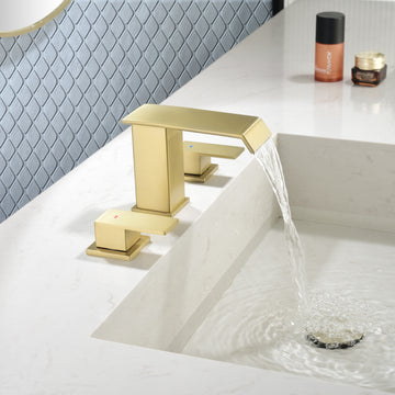 Brushed Gold Faucet SUS304 Waterfall Spout cUPC Quick Connect Dual Handle Pop Up Drain