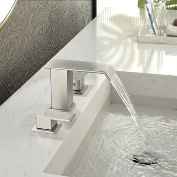 Brushed Faucet SUS304 Waterfall Spout cUPC Quick Connect Dual Handle Pop Up Drain
