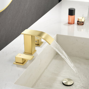 Brushed Gold Faucet SUS304 Waterfall Spout cUPC Quick Connect Dual Handle Pop Up Drain