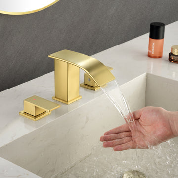 Brushed Gold Faucet SUS304 Waterfall Spout cUPC Quick Connect Dual Handle Pop Up Drain