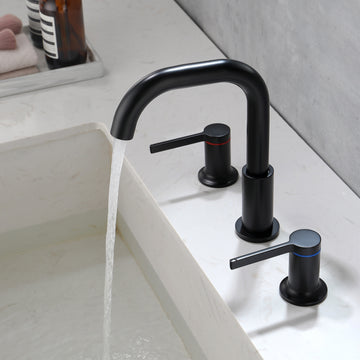 Modern Matte Black Widespread Bathroom Faucet 360° Swivel Spout