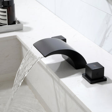 Modern Matte Black Bathroom Faucet 10cm Waterfall Spout for Bathroom