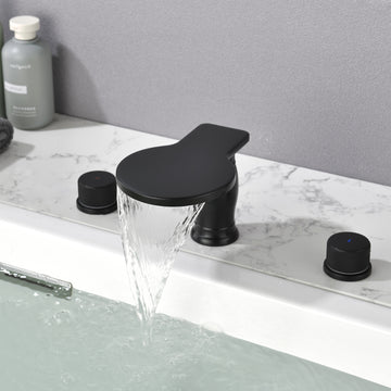 Modern Matte Black Bathroom Faucet Waterfall Spout with Quick Connect