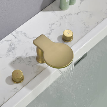 Modern Brushed Gold Bathroom Faucet Waterfall Spout with Quick Connect
