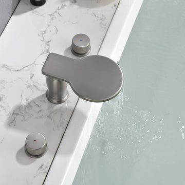 Modern Brushed Nickel Bathroom Faucet Waterfall Spout with Quick Connect