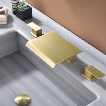 Brushed Gold Faucet SUS304 Waterfall Spout cUPC Quick Connect Temporary Shelf