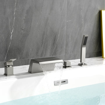 Brushed Nickel Waterfall Bathtub Faucet with Hand Shower and Single Handle cUPC Valve