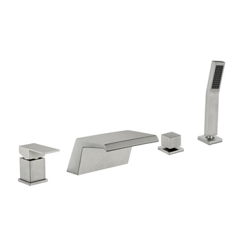 Brushed Nickel Waterfall Bathtub Faucet with Hand Shower and Single Handle cUPC Valve
