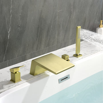 Modern Brushed Gold Roman Tub Faucet 18cm Waterfall Spout with Hand Shower