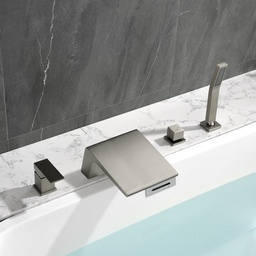 Brushed Nickel Waterfall Bathtub Faucet with Hand Shower and Single Handle cUPC Valve