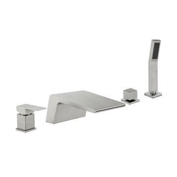 Brushed Nickel Waterfall Bathtub Faucet with Hand Shower and Single Handle cUPC Valve