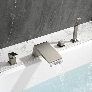 Brushed Nickel Waterfall Bathtub Faucet with Hand Shower and Single Handle cUPC Valve