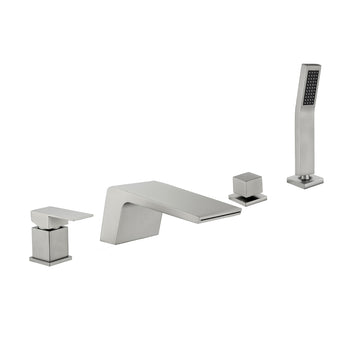 Brushed Nickel Waterfall Bathtub Faucet with Hand Shower and Single Handle cUPC Valve