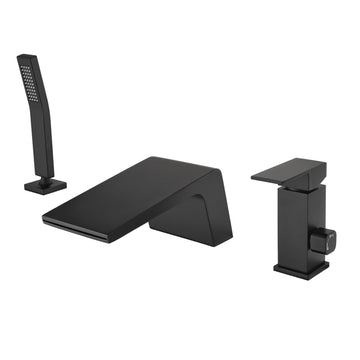 Matte Black Waterfall Bathtub Faucet with Hand Shower and Single Handle cUPC Valve